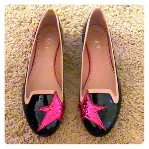 Red Valentino Black Leather Flats w/pink star Sz6